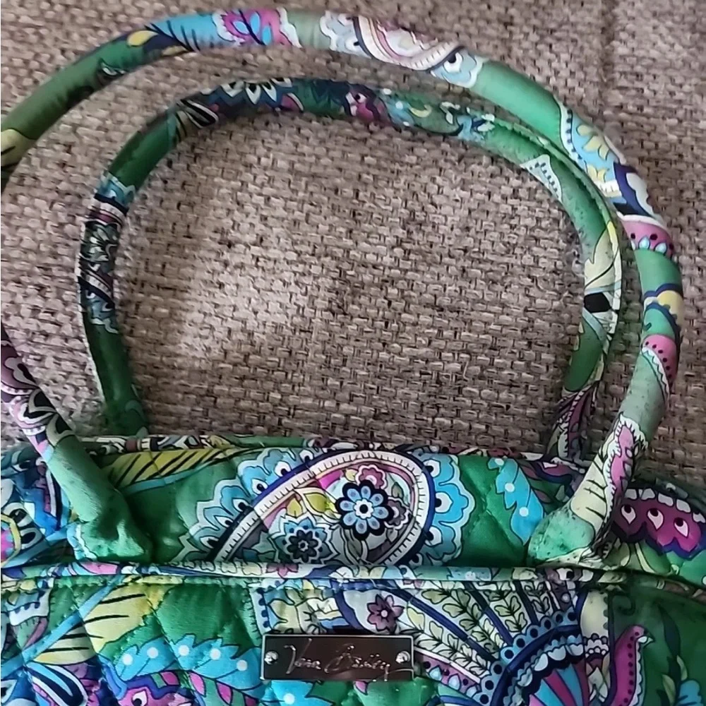 Vera Bradley Emerald Green & Pink Two Handled Satchel Bag With Wallet - Picture 5 of 10